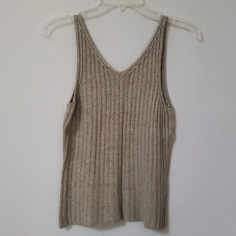 Y2K Anne Klein Sweater Womens sz Large Rib Knit Wool Silk Blend Tank Vest